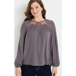 Maurices Crochet Lace Long Sleeve Top